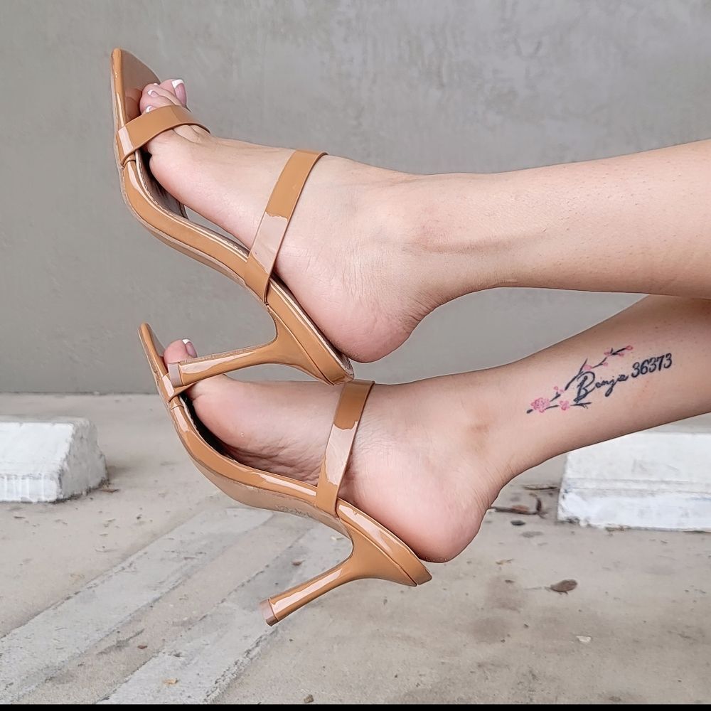 Tan Women Mule Sandals Heels Double Strap Slip On - Picture 5 of 6